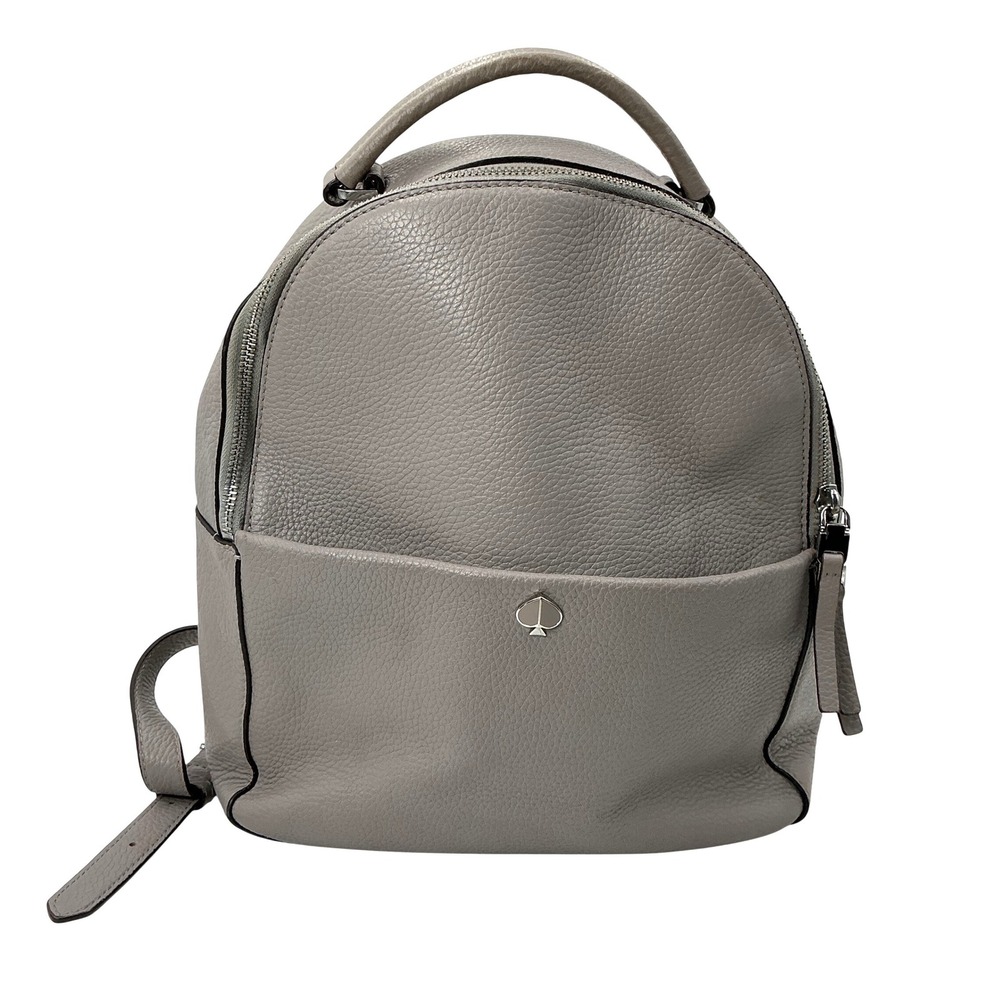 Kate Spade New York Pebbled Leather Dome Backpack Taupe Grey Silver Hardware